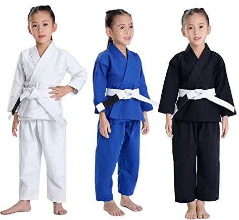 JUST YEARN Kinder BJJ GI, Jugend IBJJF Kinder Studenten brasilianischer Jiujitsu Gi Kimono vorgewaschener Stoffgürtel nicht im Lieferumfang enthalten., Blau, M1