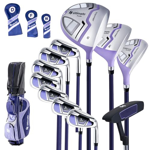 Goplus Complete Golf Club Set for Women, 11 PCS Right Handed Golf Clubs with 460CC #1 Driver, #3 Fairway, #5 Hybrid, #5/#6/#7/#8/#9/#P/#S Irons, Putter, Golf Cart Bag with Rain Hood for Lady (Purple)