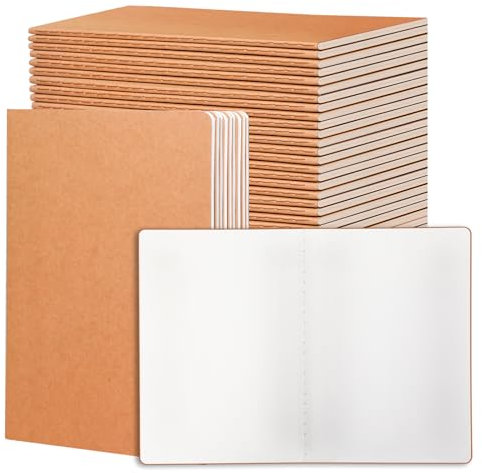 miikoul 24 Pack Blank Kraft Notebooks, 8.3x5.5 A5 Small Journal Bulk Blank Notebooks 80 Gsm Unlined with 60 Pages A5 Subject Notebooks Traveler Journal Set for Adult Students Office School Supplies