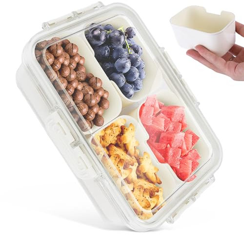 Snackbox mit Fächern Snackteller Snackschale mit Deckel Snack Aufbewahrungsbox Rechteckig Organizer Schalen Platte für Veggie Früchte Gewürze Süßigkeiten Nüsse Keks Snacks Desserts Vorspeisentablett