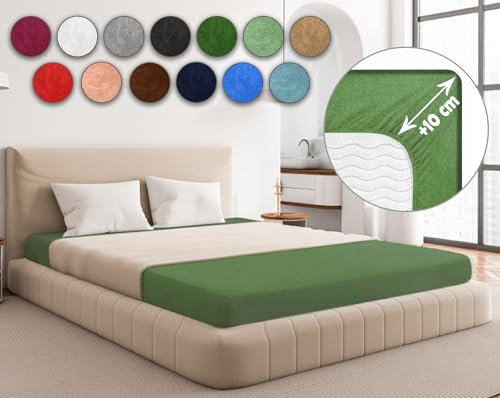 Sesto Senso Spannbettlaken 140x200cm Dunkelgrün für Topper Frottee mit Gummizug 100% Baumwolle