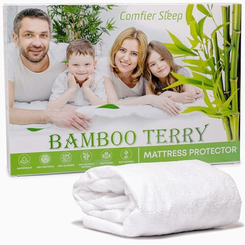 King Size Mattress Protector 150x200cm – Bamboo Terry Waterproof Fitted Sheet – Soft Breathable Mattress Protector King Size Deep Fit