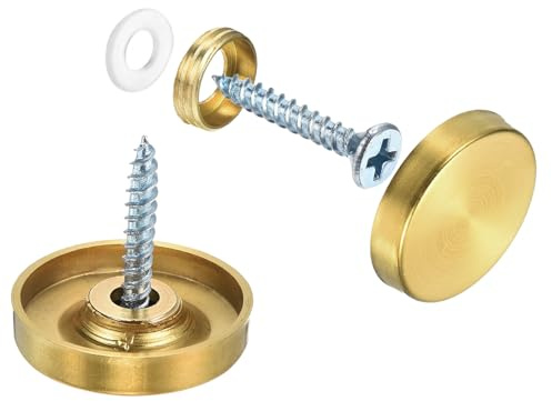 QUARKZMAN Tornillos de Espejo de Acero Inoxidable 304 25mm Dorado 16pcs | Tapas Decorativas Fijaciones de Tornillos Tapones Planas para Cubrir Clavos para Carteles Publicitarios