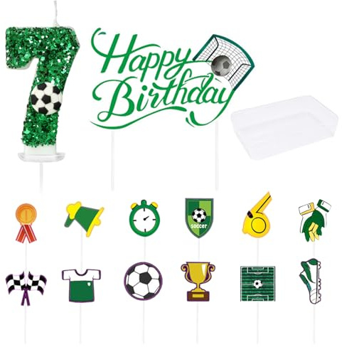CHROMACRAFT Candela Numero 7 Elemento Calcio 1 Pezzo E Inserti A Tema Calcio 13 Pezzi, Decorazioni per Torte, Accessori per Feste di Compleanno per Bambini