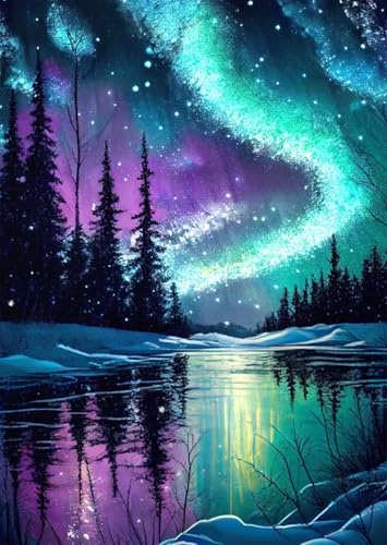 HKLIOPU korsstygn broderiförpackning 11CT-broderiset Aurora vuxna korsstygn, gör-det-själv-broderibilder förtryckt korsstygn för nybörjare heminredning 30 x 40 cm (LZ144)