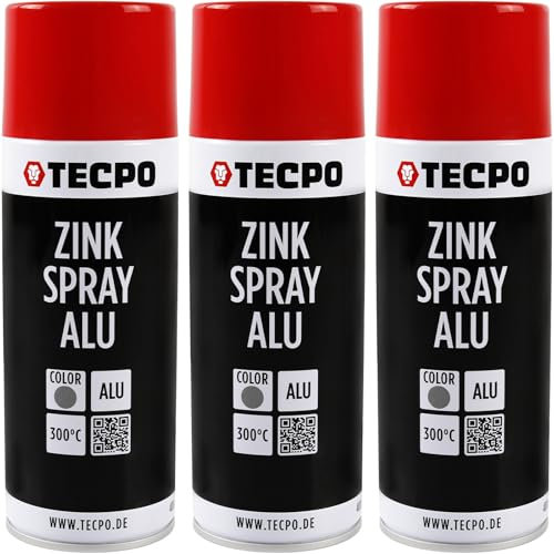 TECPO 3x Zinkspray Metall Alu Hell, 400ml Zink Alu Spray Rostschutzfarbe Korrosionsschutz Rostschutz Beschichtung Grundierung Korrosionsschutzmittel Metallschutzlack
