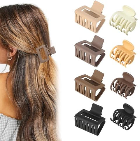 Pinzas para Pelo Mujer, 8 Piezas, Plástico - Diseño Antideslizante, Fuerte Sujeción para Cabello Grueso y Fino | Ideal para Peinados Diarios y de Fiesta（Garra cuadrada/doble）