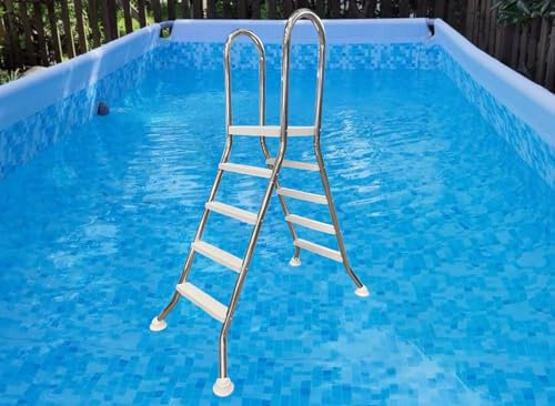 AIBOTY 52'' Scala per Piscina Fuori Terra di Altezza, Addensare Le Scale Fuori Terra della Piscina per l'esterno, Doppio Lato 4 gradini Scale della Piscina in Acciaio Inox per Piscina Gonfiabile