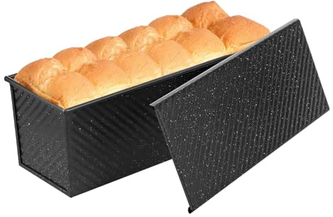 SS&CC Pullman Loaf Pan with Lid 13x4 | 2.2lb Carbon Steel Bread Pan for Homemade Sourdough & Sandwich Bread | Nonstick Bakeware, Heavy Duty & Easy Clean (Black, 2.2lb)