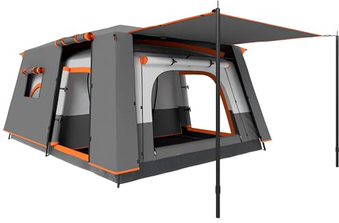 Outsunny Tenda da Campeggio per 4 Persone, Tenda Famigliare a Tunnel Grande Anti-UV Impermeabile 3000mm per 3 Stagioni con 2 Stanze, Veranda e Borsa di Trasporto per Pesca, 430x305x195 cm, Grigio