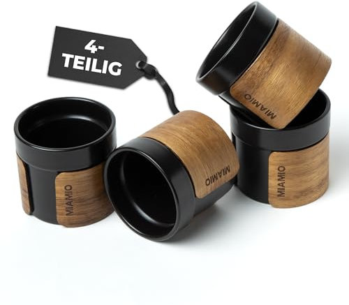 MIAMIO - Espressotassen Schwarz 4er Set - Espresso Tassen 120 ml aus Steingut Keramik - Teetassen ohne Henkel