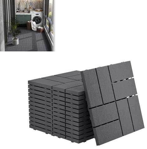 UISEBRT Baldosas para terraza y balcón con aspecto de veta de madera, baldosas de clic para terraza para balcón y jardín, placas impermeables con función de drenaje, 30x30 cm - Antracita, Tipo B (33