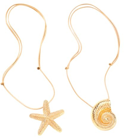 OYZOQ 2pcs collier coquillage et étoile de mer, collier sirène, adapté aux sorties à la plage en été