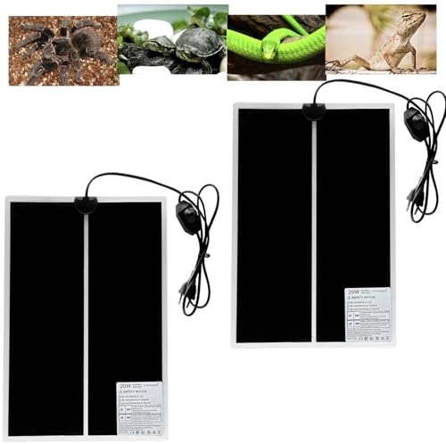 FIPASEN Tapis Chauffant Reptile, 2 Pièces Coussin Chauffant Terrarium Réglable avec Contrôle De La Température pour Tortue, Serpents, Lézards, Geckos, Araignées - Chauffant Aquarium (20W: 42x28CM)