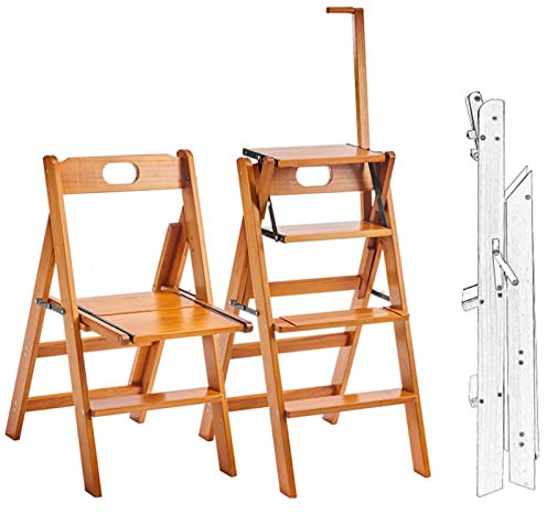 Chaise échelle pliante en bois à 4 niveaux – Support de présentation portable intérieur/extérieur, étagère 2 en 1 peu encombrante pour décoration d'intérieur, jardin et bibliothèque (couleur B, taille