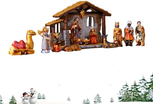 Religiös födelse - julkollektionsset, detaljerad semestervisning, perfekt heminredning | krubba set för vardagsrum, kontorshylla, trädgård, hålbord
