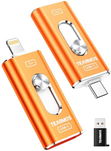 TEARMOS 512GB Photo Stick for iPhone Flash Drive, Memory Stick Phone Storage for Photos and Videos Files Backup, Compatible with iPhone iPad Android PC, Plug & Play, No App Required (Cosmic Orange)