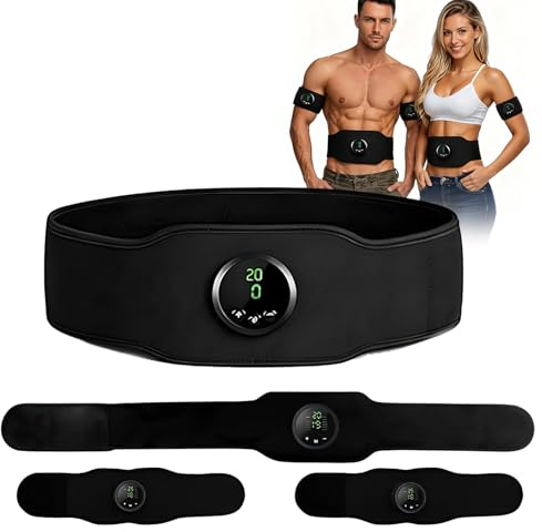 UOAESR 3PCS EMS Abdominal Muscle Trainer, Adjustable Fitness Belts with 12 Modes & 19 Levels, Portable Toning Belt for Core, Arms, Legs & Waist, USB Rechargeable