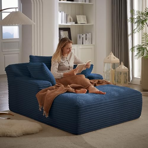 KEIKI 67 Oversized Chaise Lounge Chair Indoor, Deep Seat Corduroy Cloud Couch Sleeper Sofa Bed with Pillows, Cozy Lounge Sofa for Gaming Room Movie Night Relaxing, No Assembly Required