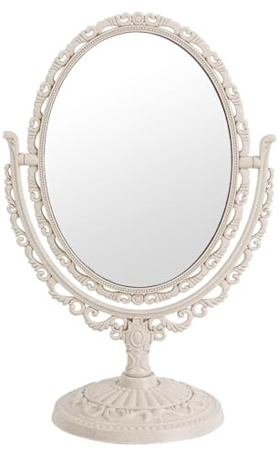 XPXKJ Espejo de Maquillaje de Mesa de 7 Pulgadas con Aumento 3X, Espejo Vintage para baño, Dormitorio, tocador (Ovalado, Beige)