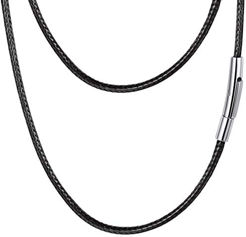 PROSTEEL Collar de Cuero Genuino para Hombre, 2mm Cadena de Cuero con Cierre de Acero Inoxidable Collar Básico