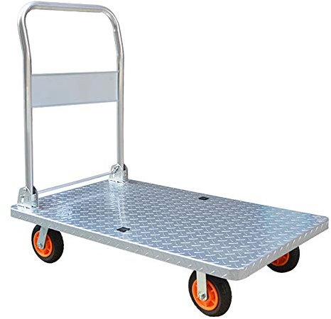 Ybriefbag-Home Stahl-Handkarre klappbar Plattformwagen klappbar 360 Grad drehbar Plattform Wagen für Gepäck, Umzug und Büro 100X57CM Silber