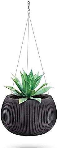 Prosperplast Beton Bowl WS aus Kunststoff mit Behälter in Zementfarbe Schwarz, 21,8 (H) x 37 (T) cm