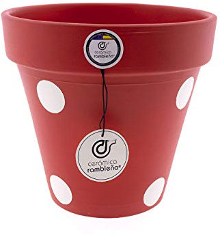 Jardinière en céramique pour plantes grimpantes - Jardinière extérieure - Pot de fleurs à pois rouges - Modèle D50 - 20 x 20 x 18 cm
