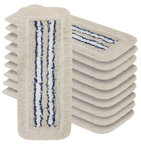 OKAEI Wischmopp Bezüge 50 cm Beige/Weiß/Blau, 10er Set – Mikrofaser-Baumwoll Wischbezug für Bodenwischer – Ersatzbezüge für Klapphalter – Profi-Vorrat mit hoher Schmutzaufnahme