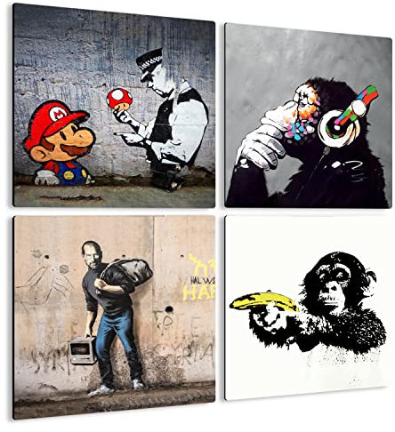 Giallobus - Quadri 4 Multi Pannello Art Board - Banksy - Le opere più Belle di Banksy - Raccolta 4 - Legno MDF - 29,7x29,7 - x 4 Pezzi