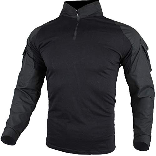 zuoxiangru Herren Taktisch Kampf T-Shirt, Ripstop Atmungsaktiv Multicam Hemd für die Jagd Militär Airsoft (Schwarz, EU S=Tag L)