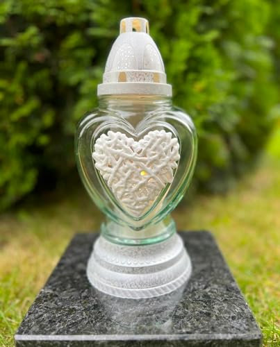 Lanterne funéraire avec cœur - 27 cm de hauteur - Décoration funéraire avec 1 bougie funéraire