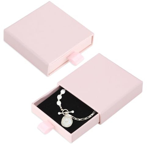 1 Pcs Boîte-Cadeau de Bijoux Présentoir à Bijoux en papier Boîte - Présentoir à Bijoux élégant pour Colliers, Boucles D'oreilles, Bagues - Taille Compacte de 9 x 9 x 1,7 cm（Rose）