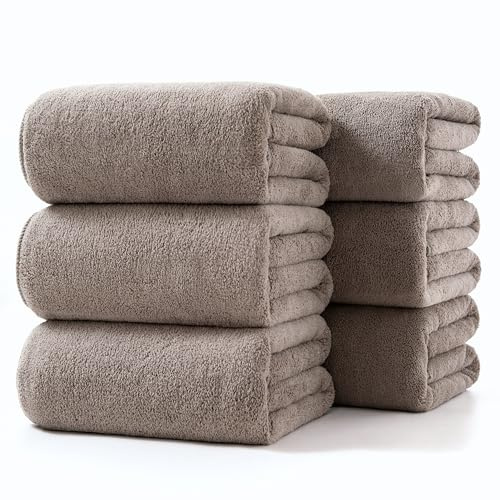 Lumimi Towels 6 Piece Ultra Soft Microfiber Bath Towel Set 55 L x 27 W Incredibly Absorbent Lightweight Quick Dry and Durable, 6 Pack Elegant Grey Brown