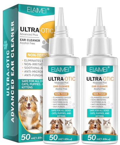 JSBNQRMZ Ohrenreiniger für Hunde & Katzen 50mlx2,Extra-starker Hundeohr Reiniger bei Entzündungen & Infektionen-Anti-FUNGAL Entfernung von Ohrenpuder für Haustiere,Ohrengeruch bei Haustieren