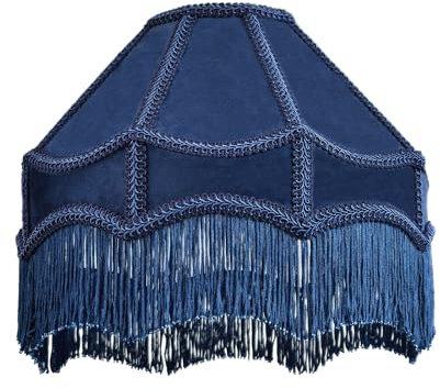 Handmade Victorian Empire Pendant Lamp Shade in Midnight Blue Velvet with Embroidered Trims and Tassels | 30cm x 19cm | for Pendant Floor or Table Lamp by Happy Homewares