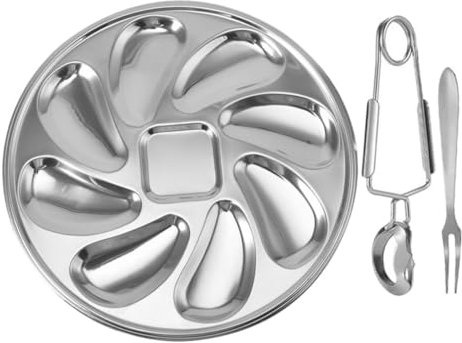 MAGICLULU 3-Piece Stainless Steel Oyster Plate Set Fork and Clip Seafood Serving Dish for Restaurants and Home Use Sturdy Oyster Holder for Grilling and Serving