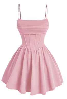 YIMAISZQ Damklänningar dam rynkad korsett klänning spagettirem passform och utsvängd blommig skater mini cami, Rosa, L