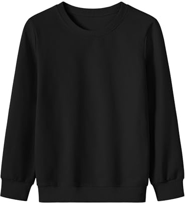 Auranso Kids Boys Sweatshirts Unisex Crew Neck Long Sleeve Top Shirt School Uniform Jumper Pullover Clothes for Children 13-14 Years Black