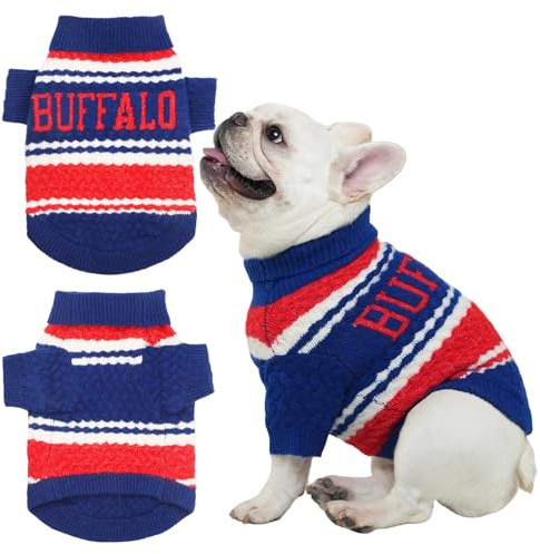 ZOARVEXD Buffalo Small Dog Sweater​ Football Theme Turtleneck Knit Dog Sweaters for Small Pets Warm Winter Cat Dog Clothes