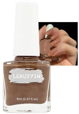 Nude Brown Nail Varnish with Shimmers, Holographic Gold Pink Shine Glitter Shell Nail polish, Natural Shimmering No Need Cure Long Lasting Nail Art DIY Manicure Gift for Women