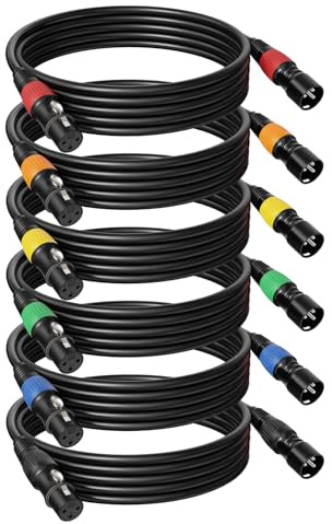 Tnlaile 6 Pack 25ft Color-Coded XLR Cables (Male to Female), OFC Microphone Cable for Recording Mixer, Amplifier, Podcast, Stage & Studio Pro Audio Equipment