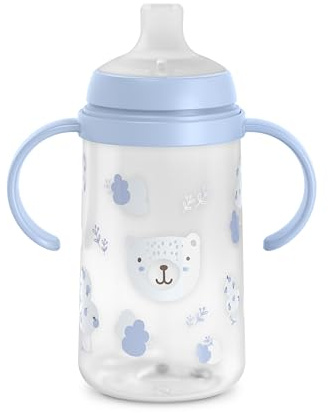 Suavinex, Biberon à Anses, Tasse Apprentissage Bébé avec Bec Souple en Silicone, Système Anti-Colique, Gourde Enfant avec Poignées, Antifuites, Passe Lave-Vaisselle, +6 Mois, 270 ml, Wild&Free Bleu