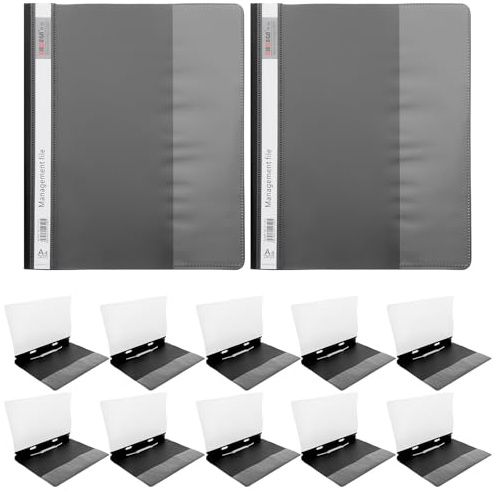 POPETPOP 12 Dossiers de Fichiers A4 en Plastique Noir, Double Trou pour Bureau et Étude, Paquet de 12 Pièces, Accès Rapide et Classification Facile