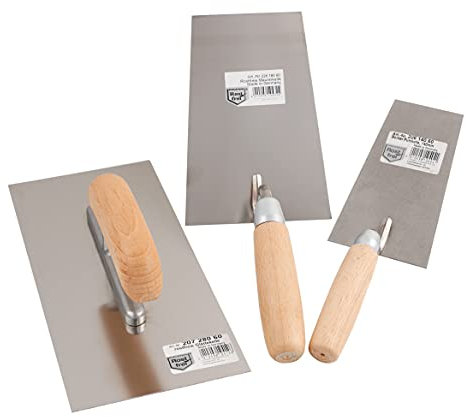 Jung Henkelmann Kellen-Set mit Holzheft (Putzkelle, Glättekelle, Maurerkelle S-Hals, Stahl rostfrei) 20000360