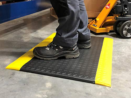 SOFT STEP Ergo | Anti-Ermüdungsmatte | PROFI Komfort Arbeitsplatzmatte Rautenmuster | 100% Vinylschaum | 13mm hoch (60cm x 90cm, schwarz/gelb)