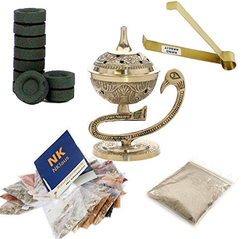 NKlaus Cygne Set de coupelles à encens Or 22pcs. Accessoires Charbon de Bois Pince à encens 40622