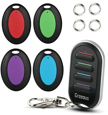 Key finder,Wireless item locator,GREEOUS item finder with 1 Remote control,4 Receivers tracker for Remote,Pet,Key,Wallet,Phone,Luggage, 98ft working range