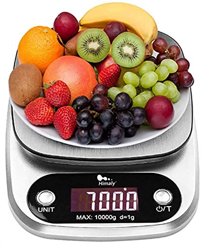 Balance de cuisine numérique de 10 kg avec fonction tare et arrêt automatique en acier inoxydable de qualité supérieure pour la cuisson des aliments multifonction avec écran LCD rétroéclairé - Balance