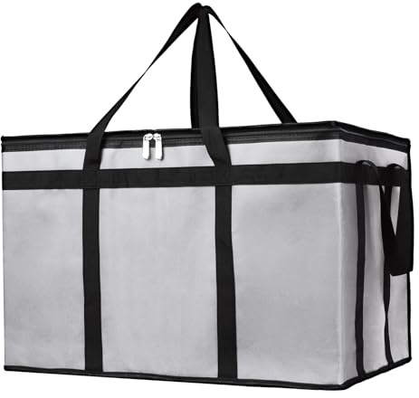 Bodaon Insulated Bags for Delivery, Insulated Food Delivery Bag, XXX-Large Insulated Pizza Delivery Bags, Commercial Catering Bag, Food Warmer Hot Bag, Rideshare Driver Essentials, Gray, 1-Pack